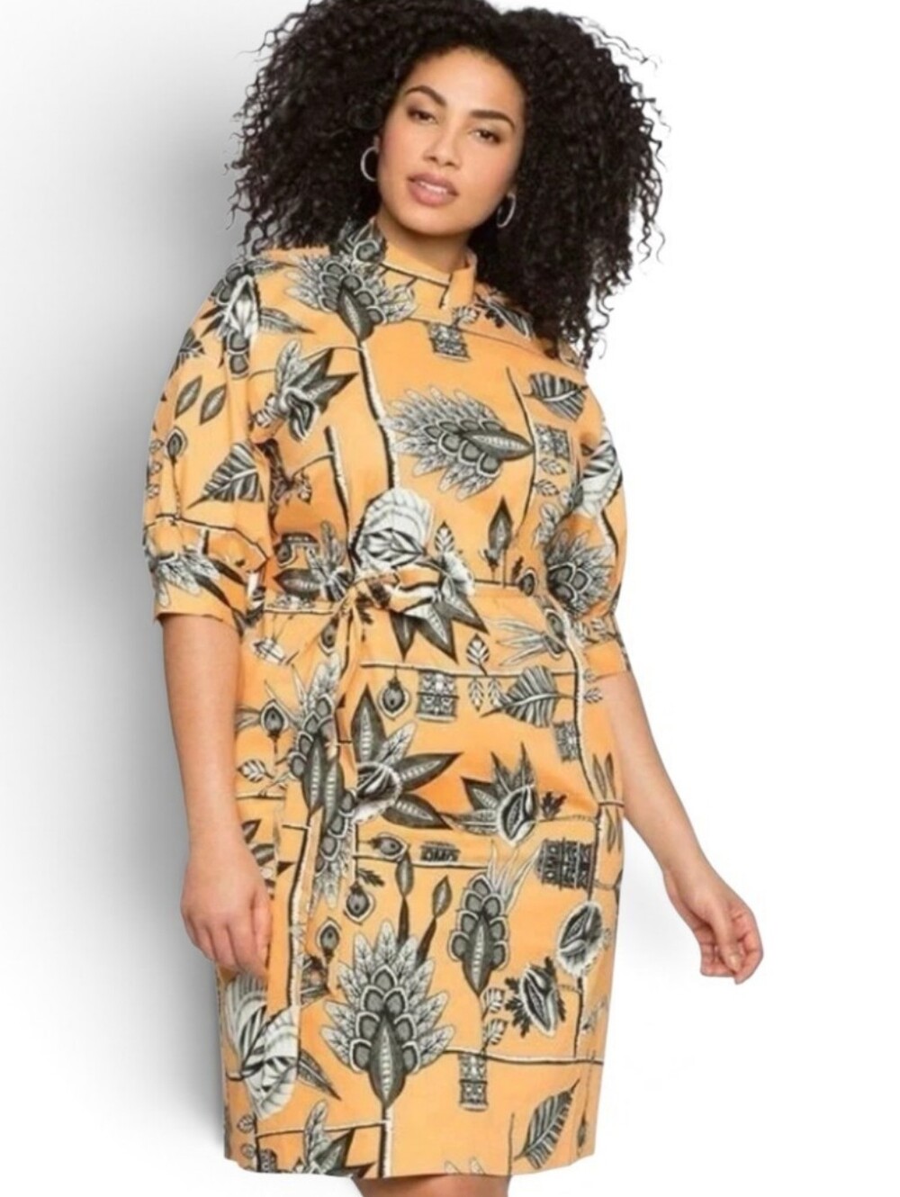 Eloquii Orange Botanical Block Print Shift Dress Fall NWT Size 18 *flaw
